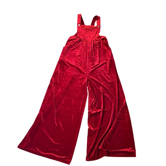 Bibi Pants - BiBi Red Velvet Wide Leg Overalls Jumpsuit Adjustable Straps Size Medium boho
